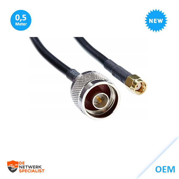 Cable RP-SMA male to N male 0,5 mtr CDF R200 Molded
